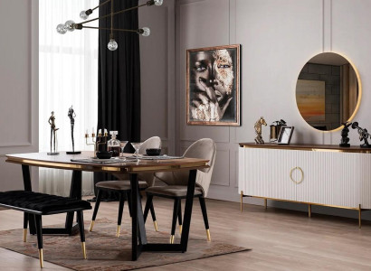 Dining room set consists of dining table 4x chairs stool sideboard mirror 8 pieces.